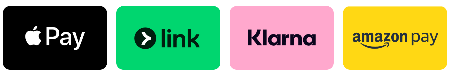 Apple Pay, Link, Klarna, and Amazon Pay checkout options